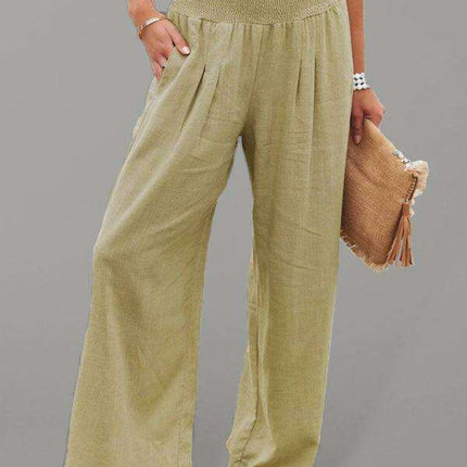 Elegant Ease: Women's Relaxed Wide-Leg Slub Cotton Trousers
