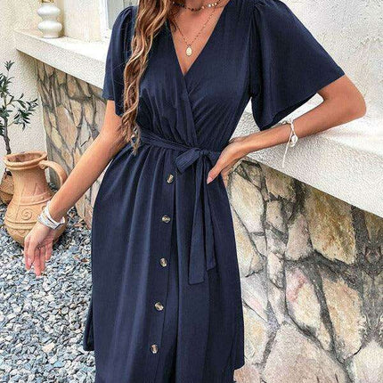Elegant Elbow Sleeve Wrap Dress for a Timeless Sophisticated Look - Très Elite