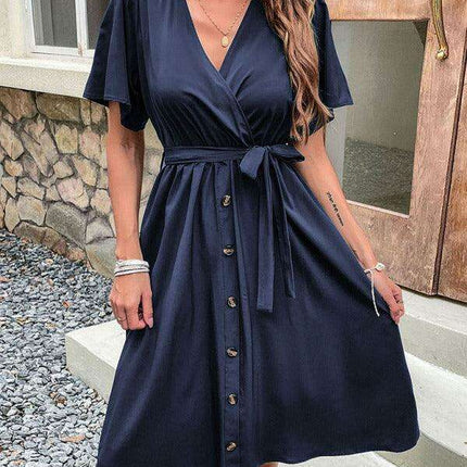 Elegant Elbow Sleeve Wrap Dress for a Timeless Sophisticated Look - Très Elite