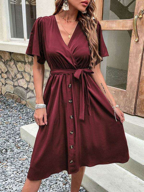 Elegant Elbow Sleeve Wrap Dress for a Timeless Sophisticated Look
