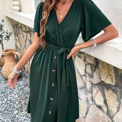Elegant Elbow Sleeve Wrap Dress for a Timeless Sophisticated Look - Très Elite