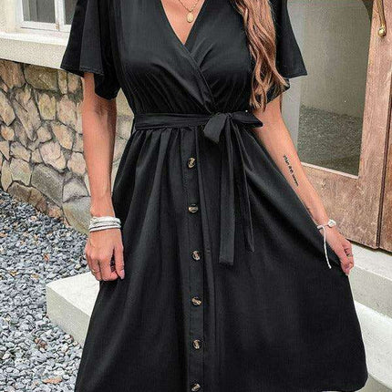 Elegant Elbow Sleeve Wrap Dress for a Timeless Sophisticated Look - Très Elite