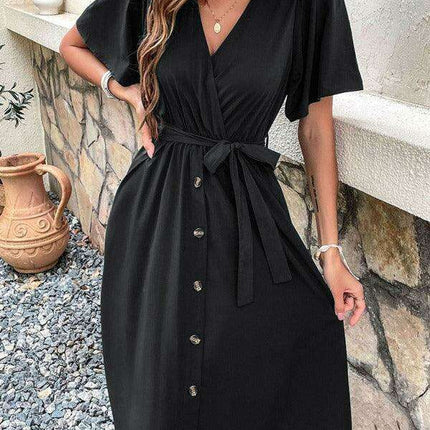Elegant Elbow Sleeve Wrap Dress for a Timeless Sophisticated Look - Très Elite