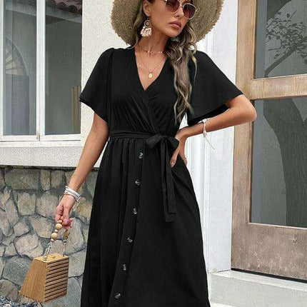 Elegant Elbow Sleeve Wrap Dress for a Timeless Sophisticated Look - Très Elite