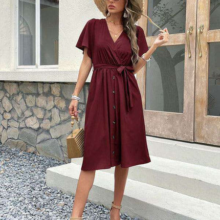 Elegant Elbow Sleeve Wrap Dress for a Timeless Sophisticated Look - Très Elite