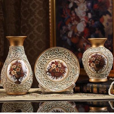 Elegant European Trio: 3D Ceramic Vase Collection for Chic Home Styling