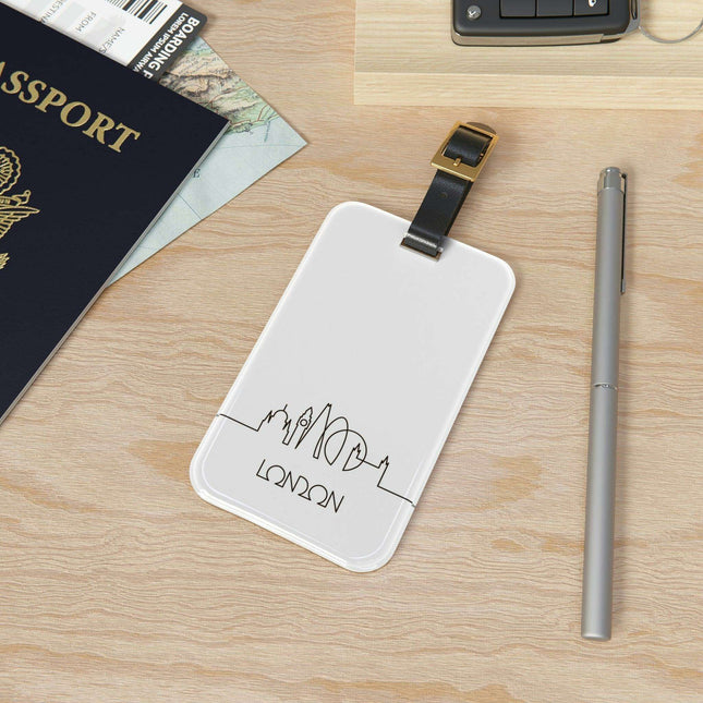 Elegant Explorer's London Luxe Acrylic Luggage Tag Set with Adjustable Leather Strap - Travel in Style!
