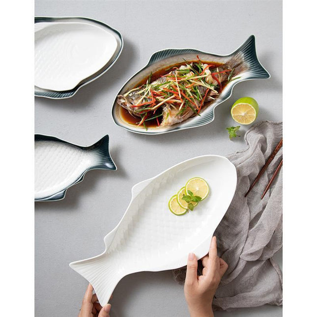 Elegant Fish-Shaped White Ceramic Dining Plate for Sophisticated Entertaining