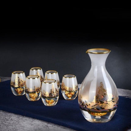 Elegant Gilded Glass Wine Set with Mixer for Sophisticated Sips - Très Elite