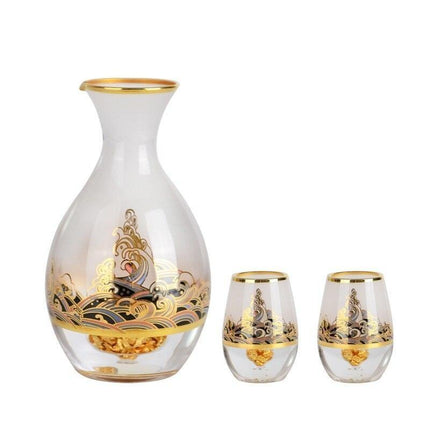 Elegant Gilded Glass Wine Set with Mixer for Sophisticated Sips - Très Elite