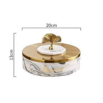 Elegant Ginkgo Leaf Ceramic Serving Tray with Stylish Metal Accents - Très Elite