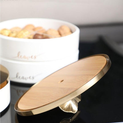Elegant Ginkgo Leaf Ceramic Serving Tray with Stylish Metal Accents - Très Elite