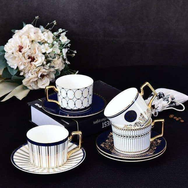 Elegant Gold-Accented Ceramic Tea and Coffee Cup Set