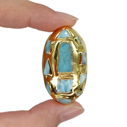 Elegant Gold-Plated Blue Larimar Bead Set: A Touch of Luxury for Your Jewelry Creations - Très Elite