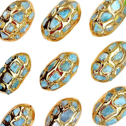 Elegant Gold-Plated Blue Larimar Bead Set: A Touch of Luxury for Your Jewelry Creations - Très Elite
