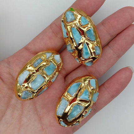 Elegant Gold-Plated Blue Larimar Bead Set: A Touch of Luxury for Your Jewelry Creations - Très Elite