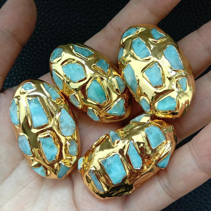 Elegant Gold-Plated Blue Larimar Bead Set: A Touch of Luxury for Your Jewelry Creations - Très Elite