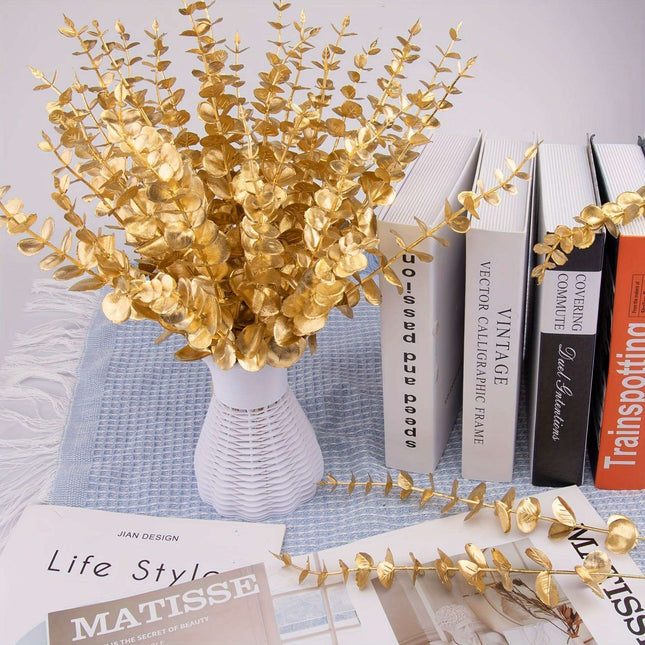 Elegant Golden Eucalyptus Stem Bundle - 15 Pieces for Festive Home Decor