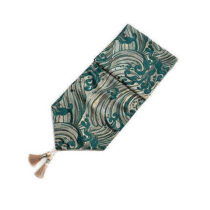 Elegant Green Tassel Table Runner for a Refined Dining Ambiance- Très Elite- Très Elite