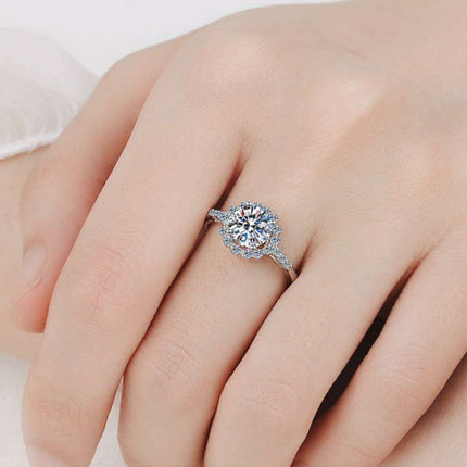 Elegant Halo Lab-Diamond and Zircon Accent Ring