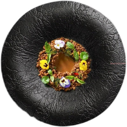 Elegant Handcrafted Ceramic Steak Plate with Unique Volcanic Design - Très Elite