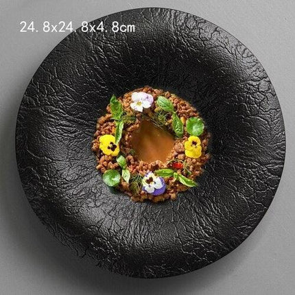 Elegant Handcrafted Ceramic Steak Plate with Unique Volcanic Design - Très Elite