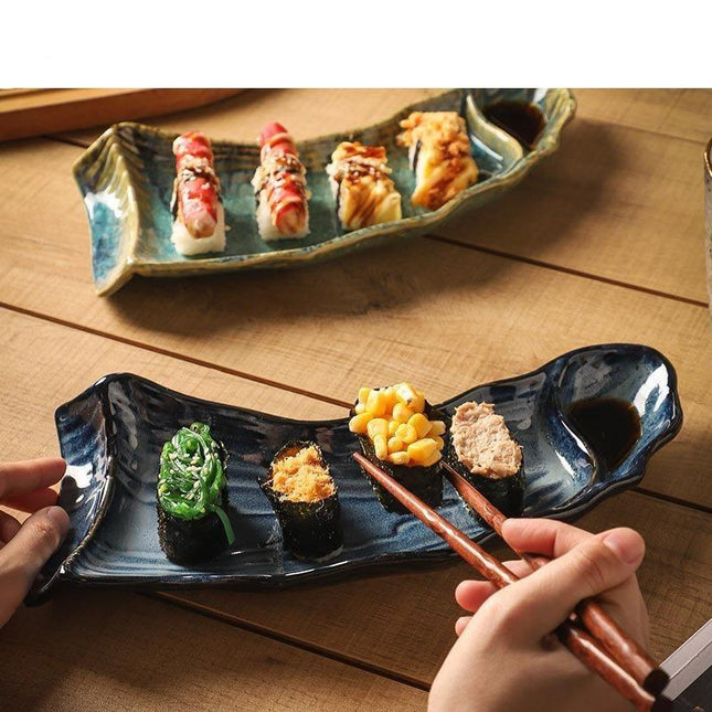 Elegant Handcrafted Ceramic Sushi Serving Tray - Unique 12-Inch Kiln-Glazed Platter