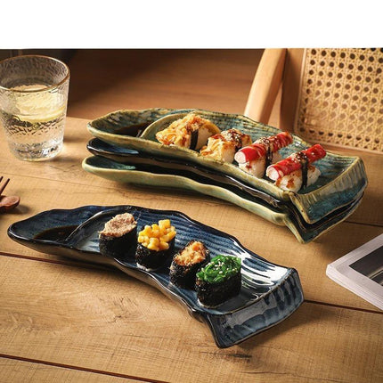 Elegant Handcrafted Ceramic Sushi Serving Tray - Unique 12-Inch Kiln-Glazed Platter - Très Elite