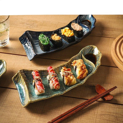 Elegant Handcrafted Ceramic Sushi Serving Tray - Unique 12-Inch Kiln-Glazed Platter - Très Elite