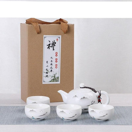 Elegant Handcrafted Ceramic Tea Set with Chic Travel Tote: Sip in Style - Très Elite