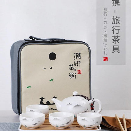 Elegant Handcrafted Ceramic Tea Set with Chic Travel Tote: Sip in Style - Très Elite