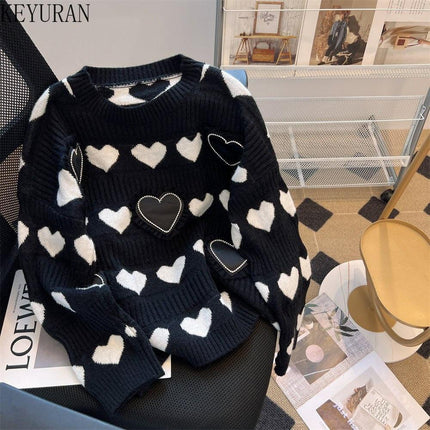 Elegant Heart Jacquard Knit Sweater - Luxury Edition with Ruffled Accents and Sparkling Details - Très Elite