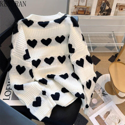 Elegant Heart Jacquard Knit Sweater - Luxury Edition with Ruffled Accents and Sparkling Details - Très Elite