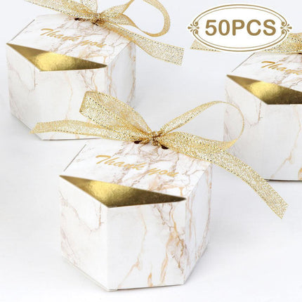 Elegant Hexagonal Marble Treat Boxes with Gold Foil Accents - Luxurious Packaging for Special Celebrations