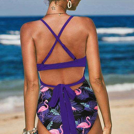Elegant High-Waisted Cross-Print One-Piece Swimsuit for Women - Très Elite