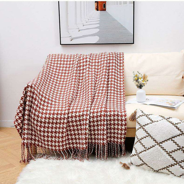 Elegant Houndstooth Plaid Cotton Knit Throw Blanket - Timeless Home Accessory