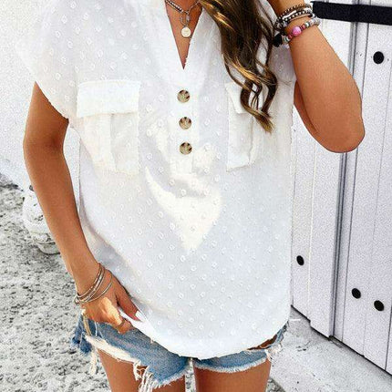 Elegant Jacquard V-neck Blouse: Effortless Style for Spring and Summer