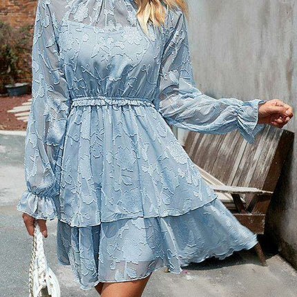 Elegant Jacquard Women's Long-Sleeve Round Neck Skirt - Must-Have for Fall-Winter Fashion