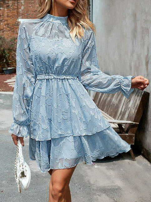 Elegant Jacquard Women's Long-Sleeve Round Neck Skirt - Must-Have for Fall-Winter Fashion