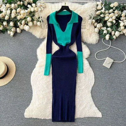 Elegant Knit Wrap Dress with Polo Collar for Autumn and Winter - Très Elite
