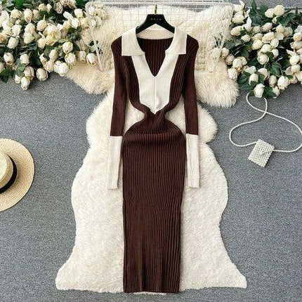 Elegant Knit Wrap Dress with Polo Collar for Autumn and Winter - Très Elite