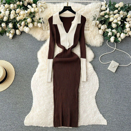Elegant Knit Wrap Dress with Polo Collar for Autumn and Winter - Très Elite