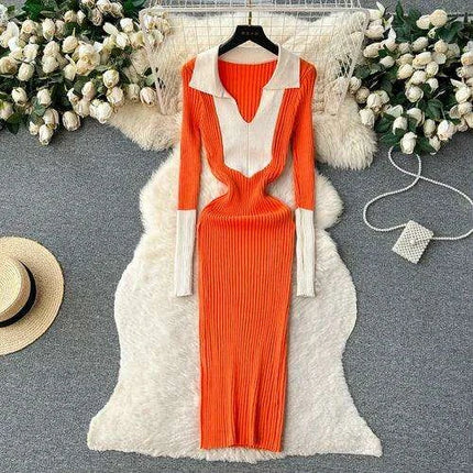 Elegant Knit Wrap Dress with Polo Collar for Autumn and Winter - Très Elite
