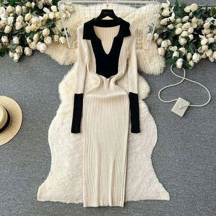 Elegant Knit Wrap Dress with Polo Collar for Autumn and Winter - Très Elite