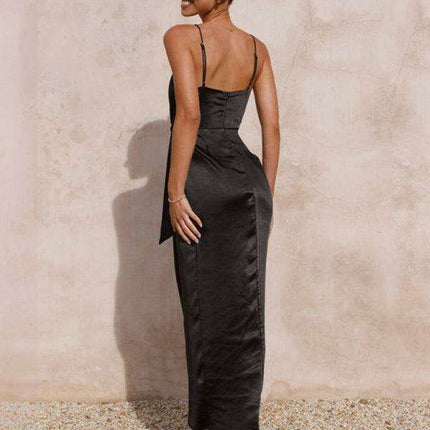 Elegant Knotted Satin Suspender Dress for Women - Très Elite