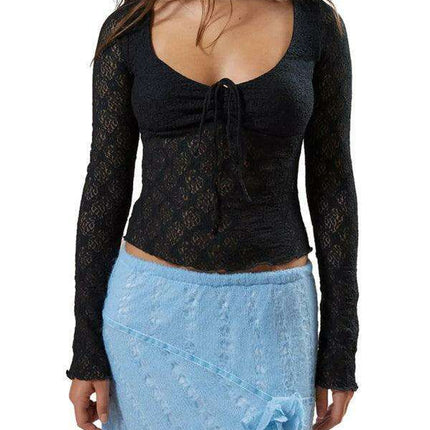 Elegant Lace-Up Top with Trendy Puff Sleeves - Très Elite