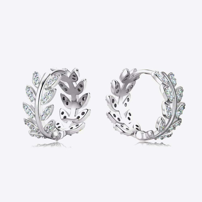Elegant Leaf Motif Silver Earrings with Lab-Created Diamonds and Luxe Gold Accents