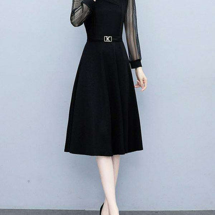 Elegant Long Sleeve Lace Collar Dress for Women - Très Elite