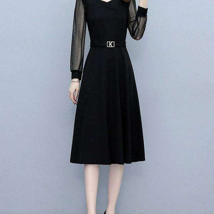 Elegant Long Sleeve Lace Collar Dress for Women - Très Elite