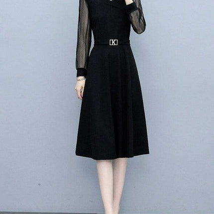 Elegant Long Sleeve Lace Collar Dress for Women - Très Elite